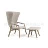 Кресло оригинального стиля белого цвета с высокой спинкой из тикового дерева + подставка для ног