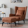 Кресло мягкое с подушкой для отдыха, коричневое на металлических ножках + скамеечка для ног