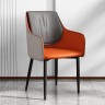 Кожаный роскошный стул для кабинета в современном стиле с подлокотниками серо-оранжевый