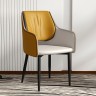 Кожаный оригинальный стул для кабинета в минималистичном стиле с подлокотниками серо-желтый