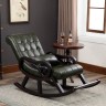 Кожаное мягкое роскошное кресло-качалка зеленого цвета
