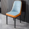 Двухцветный кожаный шикарный стул голубого и оранжевого цвета на прочном  металлическом каркасе