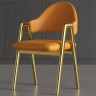 Кожаный обеденный стул современный и минималистичный оранжевого цвета на золотистой раме